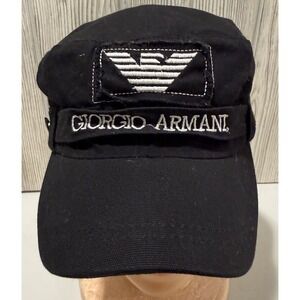 Vintage Giorgio Armani Cabbie Newsboy Military Style Cap Hat Black